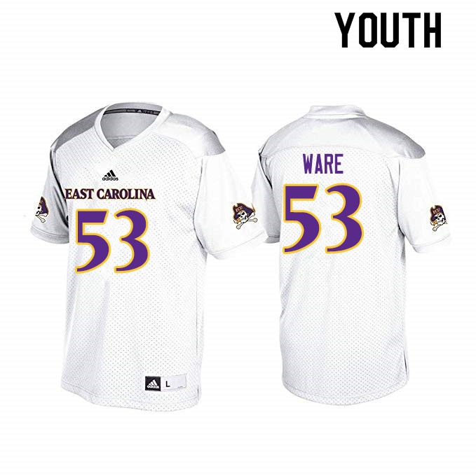 Youth #53 Suirad Ware ECU Pirates College Football Jerseys Sale-White - Click Image to Close